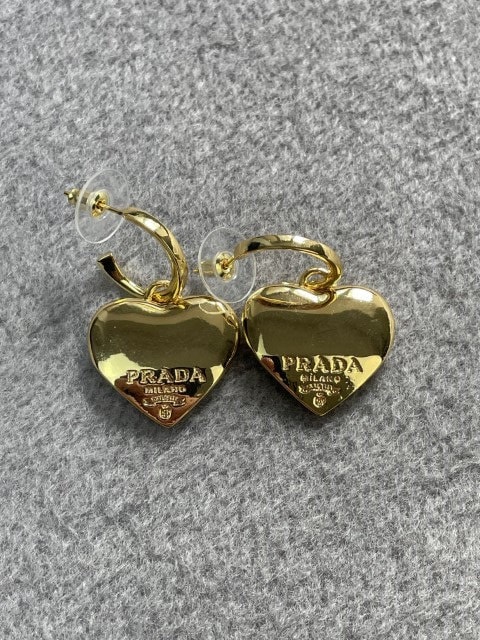 Vintage Prada Gold Plated Heart Shaped Dangle Drop Earrings, Retro