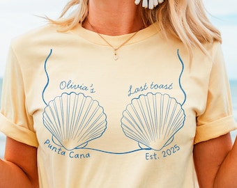 Custom Beach Bachelorette Shirt, Doodle Bikini Mermaid Bachelorette Shirts, Seashells Bikini Last Splash Shirts Seashells and Wedding Bells.