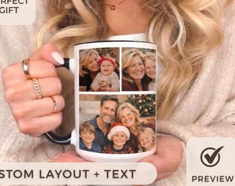 Photo Collage Mug With Personalized Text, Custom Photo Mug, Custom Picture And Text Mug, Personalized Mugs Gifts, Mother’s Day Gift For Mom.
