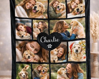 Personalized Dog Photo Blanket, Custom Dog Picture Collage With Text, Throw Gift For Dog Mom, Pet Memorial Keepsake, Dog Owner Gift.