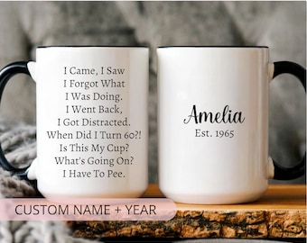 Custom 60th Birthday Gift, 60th Birthday Mug for Grandma, Turning 60 Year Old Coffee Cup, Six-tea Mug Gift, Born in 1965, Mom Birthday Gift.