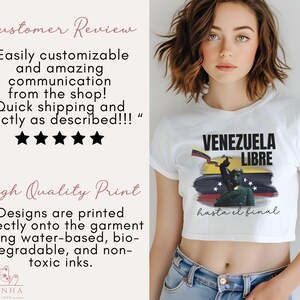 May include: White cropped t-shirt with a graphic print of a Venezuelan flag and the text "VENEZUELA LIBRE hasta el final".