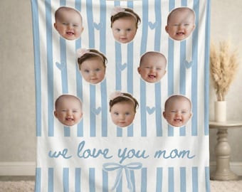 Custom Baby Face Blanket For Grandma, Personalized Photo Blanket With Kids Faces, Custom Baby Photo Blanket, Mother's Day Gift