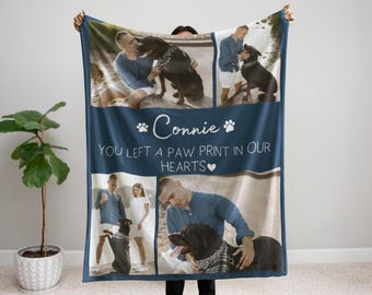 Custom Pet Photo Blanket, Dog Cat Picture Bedding Blanket With Text, Customized Name Photo Blanket Collage, Memorial Pet Loss Keepsake Gift.