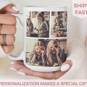 May include: A white ceramic mug with a colorful floral design. The mug features a variety of flowers in shades of pink, purple, and yellow. The mug has a curved handle and a glossy finish.