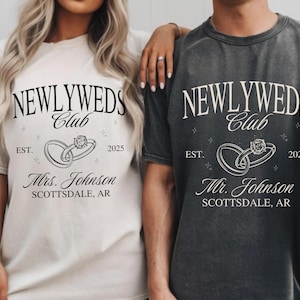 Custom Newlyweds Shirt, Personalized Couple Shirt, Gifts for Newlyweds, Mr and Mrs Shirt, Honeymoon Club Shirt Newly Engaged Gift for Fiance