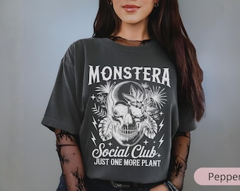 Monstera Gardening Club Funny Plant Lover Shirt, Skull Planter Tee, Gothic Gardener Gift, Botanical Skeleton Crewneck, Plant Mom Dad Shirt.