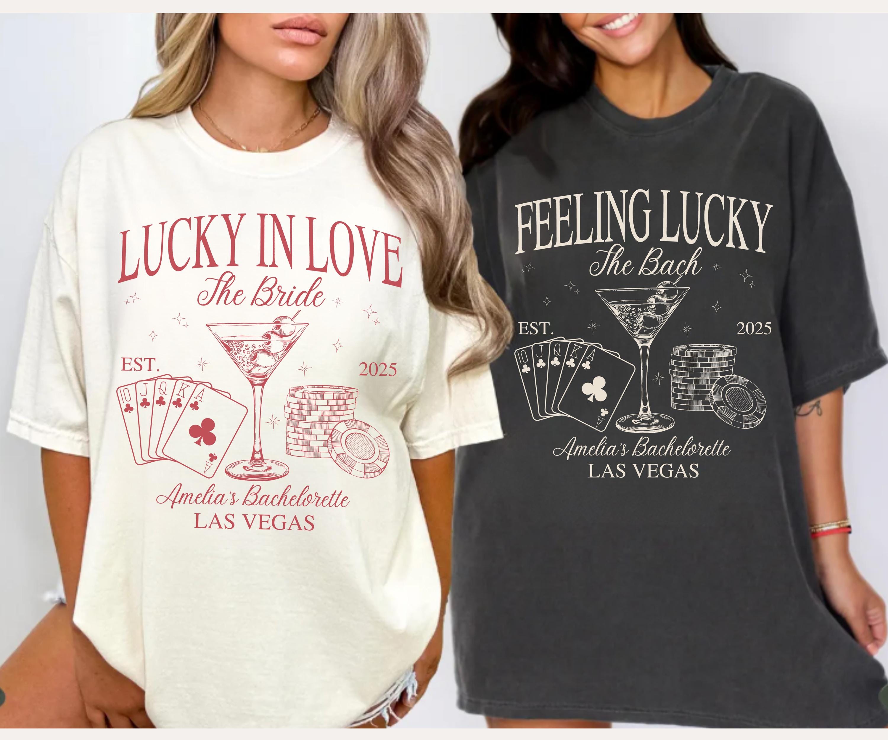 Lucky In Love Las Vegas Bachelorette Shirt, Feeling Lucky Girls Trip Shirts. Retro Casino Bachelorette Party, Custom Name Social Club Shirt.