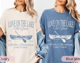 Custom Lake Bachelorette Party Shirts, Love on the Lake Bachelorette Tee, Camping Bachelorette Favors, Mountain Bridal Party Gift