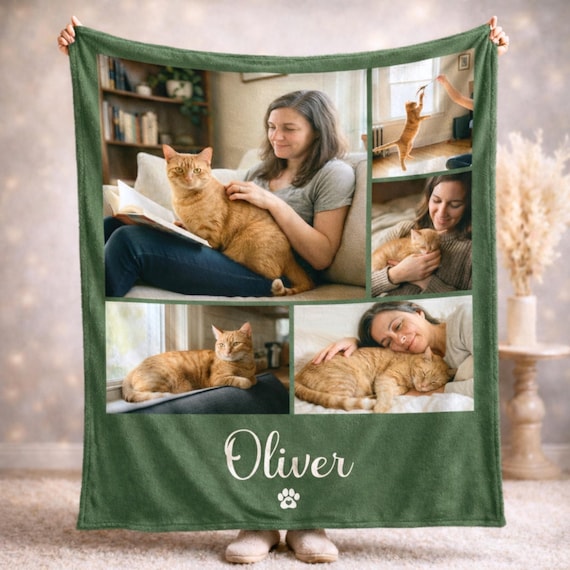 Custom Cat Photo Blanket, Personalized Cat Mom Gift, Pet Memorial Blanket With Photos, Cat Lover Gift, Pet Loss Keepsake, Cat Owner Gift