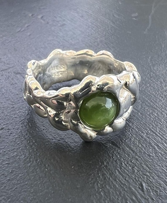 Wide River Ring with Jade