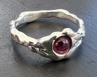 Thin River Ring with Red Garnet
