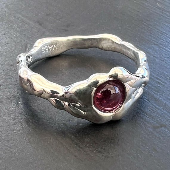 Thin River Ring with Red Garnet