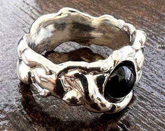 The Wide River Ring with Black Onyx