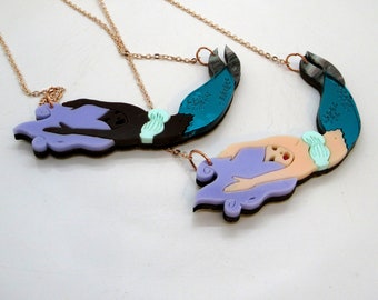 Mermaid Necklace - laser cut acrylic mermaid pendant necklace