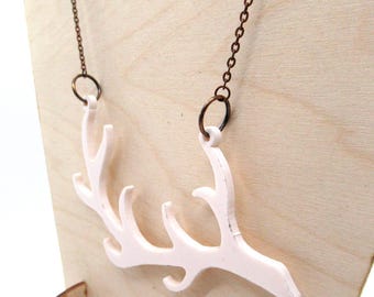 Acrylic Antler Necklace – Laser Cut Deer Pendant, Copper Chain