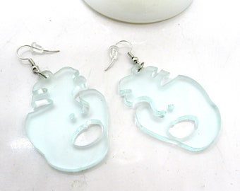 Visage Earrings - laser cut frosted translucent acrylic face earrings