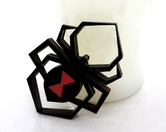 Black Widow Brooch - laser cut layered acrylic brooch - black widow spider