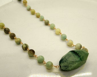 Amazon River Necklace - amazonite and cracked quartz crystal bead necklace with rose gold hardware