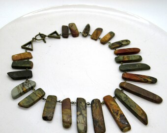 Guernica Necklace - Picasso Jasper bead necklace with bronze hardware