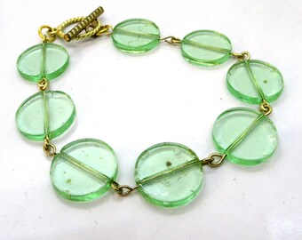 Aquarium Bracelet - Mint Green Glass Bead Bracelet - Handmade Boho Glam - free US shipping