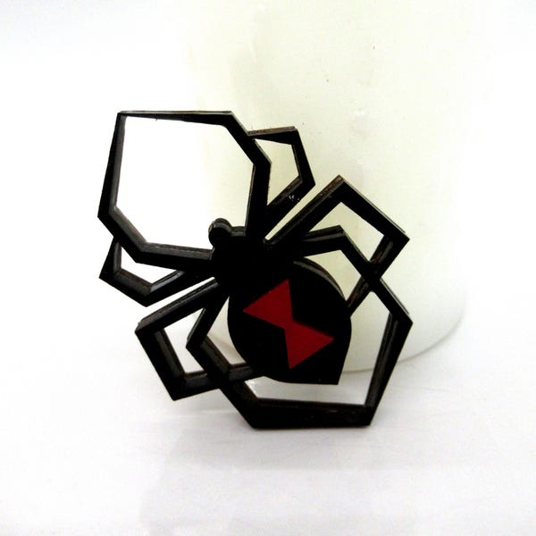 Black Widow Brooch - laser cut acrylic brooch - free US shipping