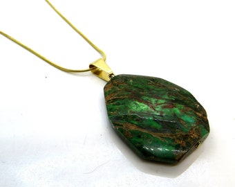 Atlantic Necklace - faceted variscite stone pendant on gold snake chain necklace