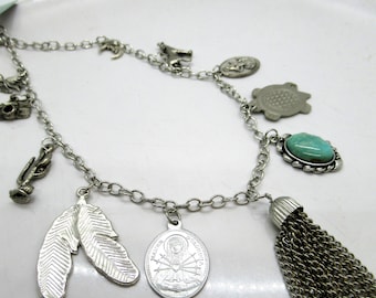 Charmeuse Necklace - silver charm necklace with vintage charms