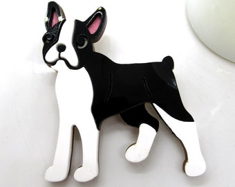 Boston Terrier Brooch - laser cut layered acrylic brooch