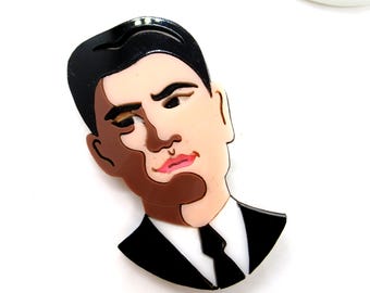 Agent Dale Cooper Brooch: Laser Cut Acrylic Twin Peaks Jewelry - free US shipping
