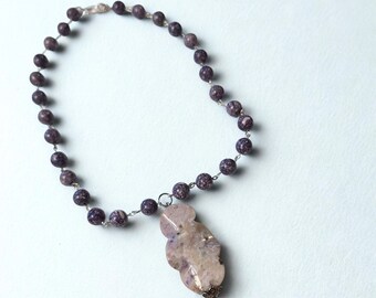 Blueberry Ice Necklace - Purple jasper beaded necklace - handmade - free US shipping