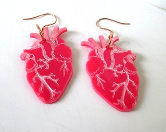 Telltale Heart Earrings - lasercut acrylic anatomical heart earrings - Halloween