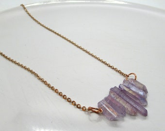 Lavende Necklace - boho purple quartz point bar pendant necklace