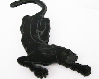 Panther Brooch - laser cut and etched black acrylic brooch