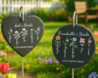 Personalized Grandma Garden Stone, Nana's Blessings with Grandkids' Birth Flowers and Names, Unique Gift for Mothers Day or Grandmas Garden