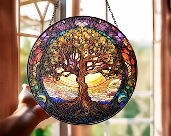 Beautiful Tree of Life Suncatcher – Stained Glass Window Hanging, Unique Home & Garden Decor, Perfect Housewarming Gift
