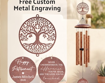 Bronze Personalized Retirement Wind Chime, Custom Happy Retirement Gift for Men Women, Engraved Name Keepsake for Coworker Boss Dad Grandpa