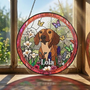 Custom Dog Portrait Art Suncatcher,Custom Pet Portrait,Stained Glass Dog Memorial,Custom Dog Portrait from Photo,Indoor Decor CDS01