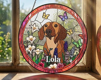Custom Dog Portrait Art Suncatcher,Custom Pet Portrait,Stained Glass Dog Memorial,Custom Dog Portrait from Photo,Indoor Decor CDS01