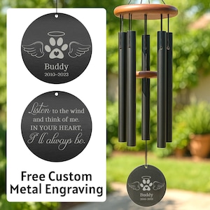 Custom Engraved Pet Memorial Wind Chime, Personalized Dog or Cat Loss Gift, Outdoor Garden Remembrance Chime, Sympathy Gift for Pet Owners
