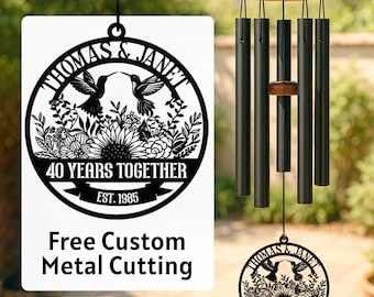 Couple Anniversary Wind Chime, Custom Engraved Romantic Gift, Wedding Outdoor Decor, Personalize Anniversary or Parents Milestone Chime Gift