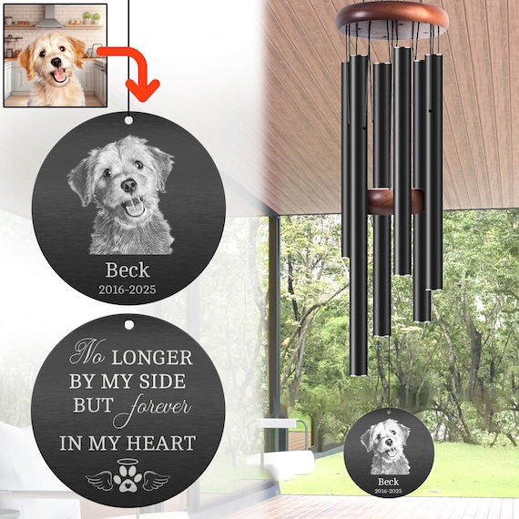 Custom Pet Memorial Wind Chime, Sketch Pet Loss Gift, Outdoor Dog Cat Remembrance Sign for Garden Decor,Sympathy Keepsake,Thoughtful Tribute