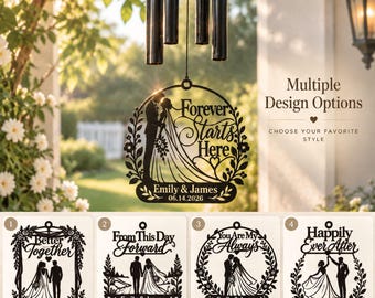 Wedding Wind Chime, Custom Couple Gift, Anniversary Keepsake, Laser Cut Metal Wedding Decor, Bride Groom Gift