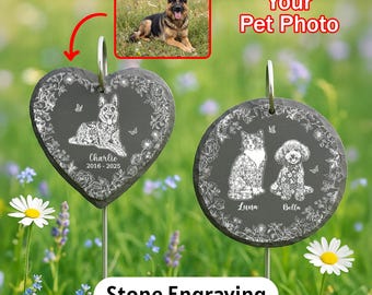 Custom Pet Memorial Stone, Engraved Dog Cat Portrait from Photo, Garden Grave Marker, Pet Loss Sympathy Gift