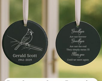Engraved Stone Ornament in Memory of Loved One, Personalized Hanging Slate Tribute Plaque for Indoor or Outdoor Display, Heart or Circle