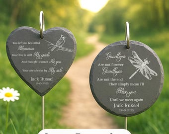 Personalized Engraved Memorial Garden Stone for Loved Ones, Custom Heart or Circle Slate Plaque for Grave, Indoor or Outdoor Tribute Gift