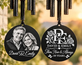 Wedding Anniversary Wind Chime, Personalized Couple Photo Gift, Custom Engraved Metal Keepsake, 25th 30th 40th 50th Anniversary Gift