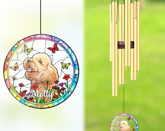 Personalized Pet Memorial Wind Chime, Custom Glass Suncatcher for Dog & Cat Loss, Sympathy Garden Gift, Remembrance Chimes,In Memory Pet