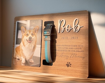 Custom Memorial Pet Collar With Photo, Pet Sympathy Gift, Dog Memorial Frame For Loss Of Dog, Memorial Wood Frame With Collar Holder MP02