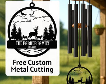 Custom Family Name Outdoor Wind Chime Sign, Personalized Cabin Metal Name Sign, Farmhouse or Campsite Decor, New Home or Housewarming Gift